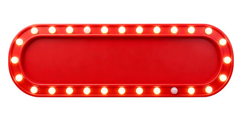 A vibrant red marquee sign with glowing lights perfect for announcements and branding on transparent background