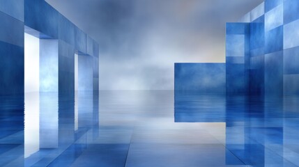 Obraz premium Abstract Blue Environment with Reflections in Calm Atmosphere