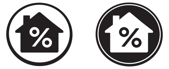 Modern flat icon set featuring variations of a house and percentage symbol for real estate finance concepts