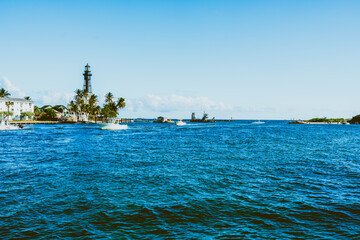Hillsboro Beach, Florida with boats and lighthouse