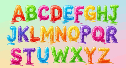Colorful balloon letters alphabet illustration on gradient background with colorful alphabet and typography and pastel colors and vibrant design