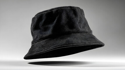 Blank black bucket hat mockup, no gravity