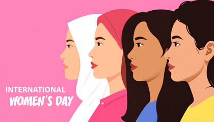 Diverse women standing together celebrating international women's day