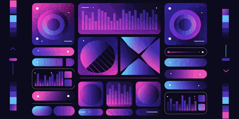Vibrant purple and blue data visualization elements for modern business analytics — EPS vector (editable)