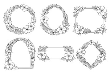 Obraz premium Elegant floral frame collection with tropical leaves and flowers for decorative designs