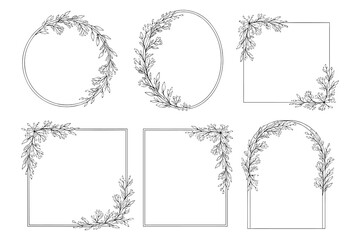 Minimalist botanical frame collection with elegant floral borders