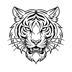Detailed black and white tiger head design for tattoo and prints
