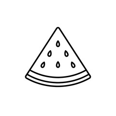 Minimalist line drawing of a watermelon slice with seeds on white background