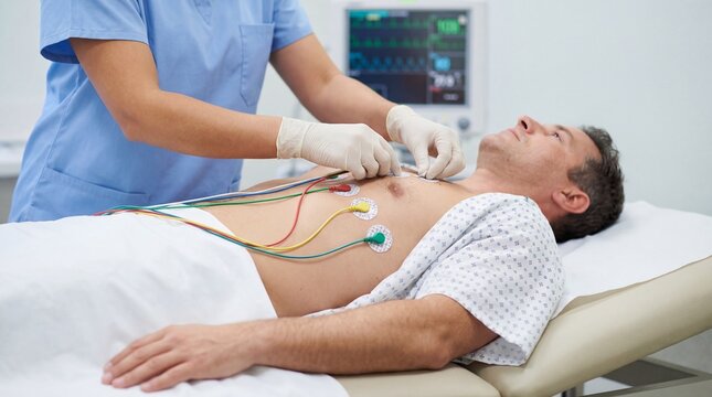 Man Receiving Electrocardiogram (ECG) in Hospital