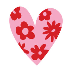 Cute and minimal Hand Drawn textured heart shape for Valentines Day. Trendy Red and Pink Love symbol with  abstract pattern. Vector art illustration isolated on white background