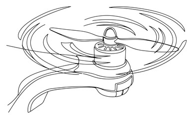 Continuous line drawing of a drone propeller spinning with motion effects