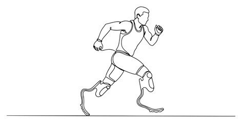 Continuous line drawing of a runner with prosthetic blade legs