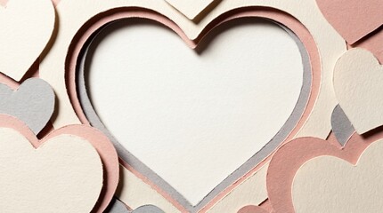 Paper Cut Heart Frame With Pastel Pink And Grey Layers