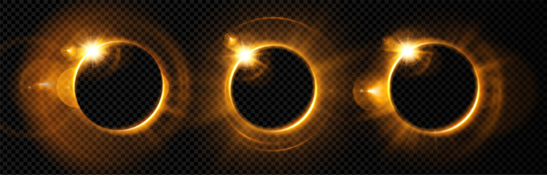 Halo light gold and ring golden sparkle with sun flare glow. Line background speed and halo circular ray with angel dust light. Abstract halo burst and magic ring lens with spark golden radial.