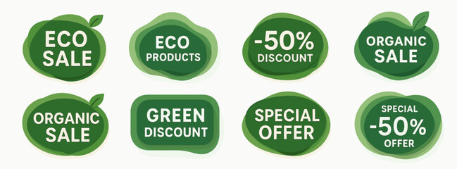 Green eco sale label collection. Set of organic discount and special offer badges