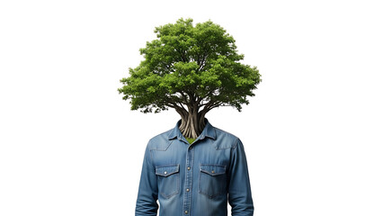 Surreal Concept of Growth with Large Green Tree Head on Human Shoulders