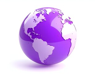 Obraz premium 3D-rendered, glossy purple globe with continents marked, isolated