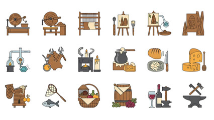 Traditional crafts icon set