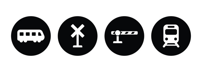 Circular Railway Safety Icon Set - White Minimalist Transit Vector Symbols on Black