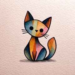 Cute cat character in a colorful watercolor and risograph-inspired style. The hand-drawn look feels joyful, simple, and expressive.