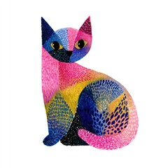 Cute cat character in a colorful watercolor and risograph-inspired style. The hand-drawn look feels joyful, simple, and expressive.