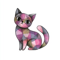 A little funny cat illustrated in naive watercolor with bold black outlines. Bright colors and rich texture give it a playful folk art feel.