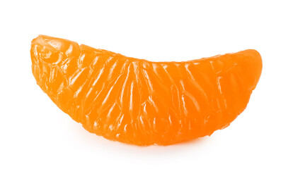Peeled segment of ripe tangerine isolated on white