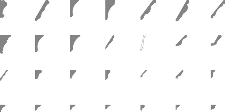 Comprehensive vector set of architectural molding profiles, featuring various decorative cornice and trim cross-sections.