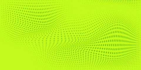 Dots halftone green color pattern gradient texture on bright green background. Flow dots style