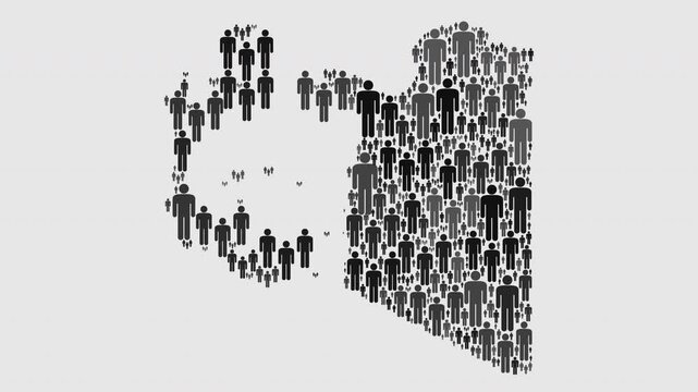 Animated map of Libya made up of a collage of human icons