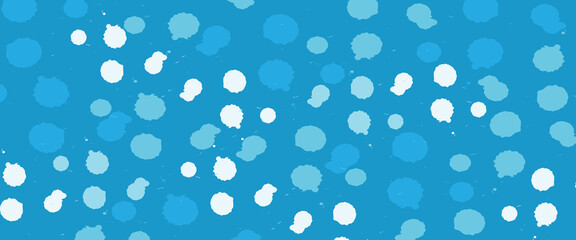 Light blue background and randomly placed flakes. Vector seamless pattern of white dots of different sizes.