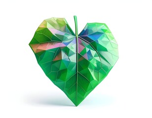 Colorful, geometric leaf, heart-shaped, isolated on white background