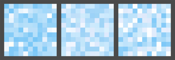 Y2k inspired set of light blue square pixelated gradient background. Abstract blue vector texture. Pixel pattern. Mosaic bg. Vector square backdrop for poster, cover, banner, social media post