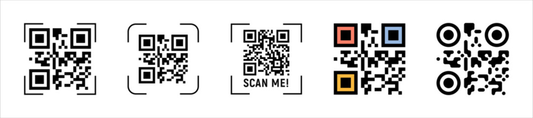 Fototapeta premium Smartphone qr code scanning collection, mobile app interface and security checks vector