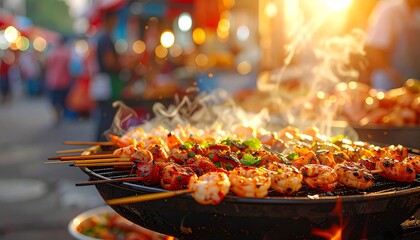 Mediterranean Street Skewers. Barbeque Skewers Close Up