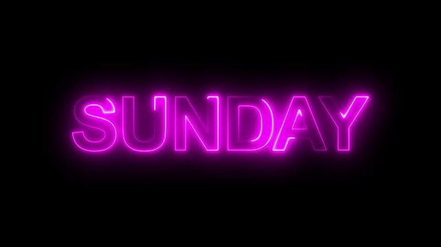 Glowing neon pink text 'SUNDAY' on black background, day of week, weekend