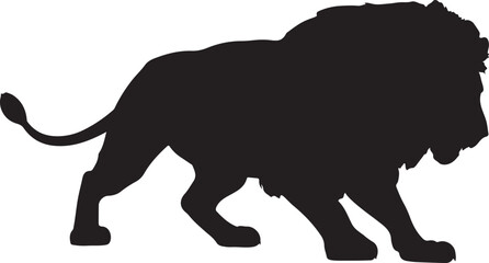 Powerful Majestic Male Lion Silhouette Walking Side View Isolated on White background