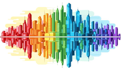 Vibrant Sound Waveform Illustration Featuring Colorful Bars and Reflection