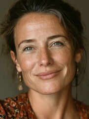 Close-Up Portrait of a Confident Middle-Aged Woman with Natural Beauty