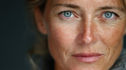 Close-Up Portrait of a Confident Middle-Aged Woman with Natural Beauty