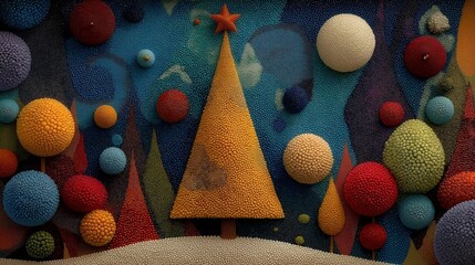 Colorful Christmas Tree with Textured Spheres on Abstract Background