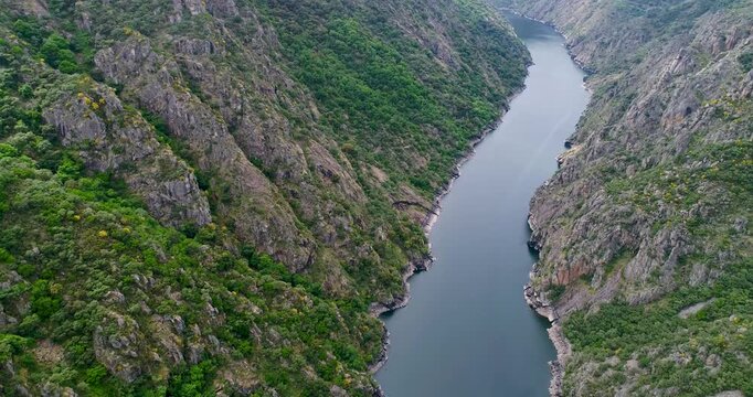 Sil Canyon river gorge aerial view in Galicia. The Concept of Majesty.