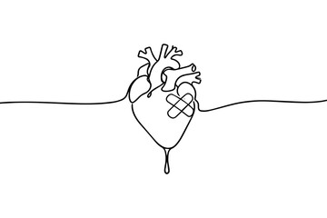 Minimalist One Line Art Heart With Bandage Illustration for Healing and Emotional Recovery Concept