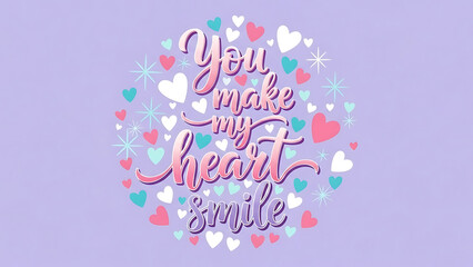 Colorful heart shaped text graphic with inspirational quote on purple background