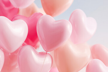 Floating glossy pink heart-shaped balloons