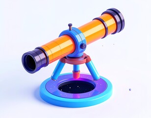 Colorful 3D illustration of a telescope, rendered on a white surface