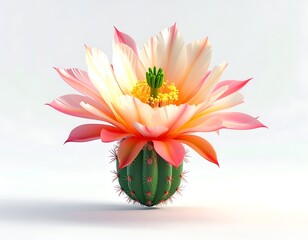 Pink and orange blooming cactus flower, isolated on white background
