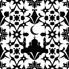 Ramadan Seamless Islamic Pattern in Black and White Vector Style