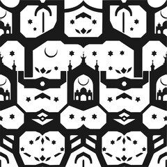 Ramadan Seamless Islamic Pattern in Black and White Vector Style