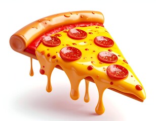 A single cartoon slice of pizza with cheese dripping down
